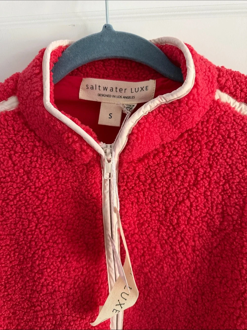 saltwater LUXE Red Sherpa Zip Jacket with White Trim